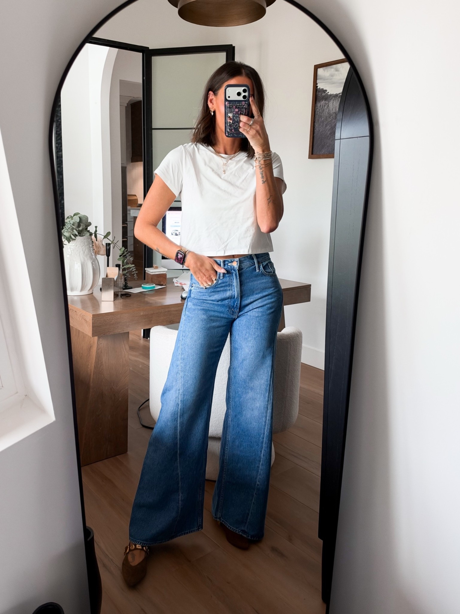 Tee with built in bra-small
Jeans-size down 
Shoes-tts

#LTKootd #LTKTall #LTKSaleAlert