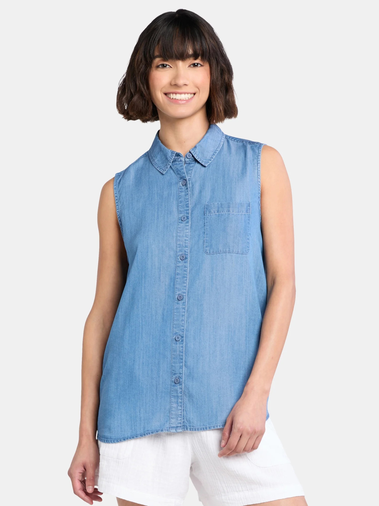 Time and Tru Women's Sleeveless Button Down Shirt, Sizes XS-XXXL | Walmart (US)