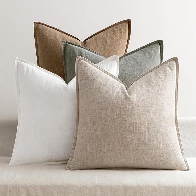 MIULEE Neutral Boho Linen Decorative Pillow Covers 22x22 Inch Pack of 4 | Amazon (US)