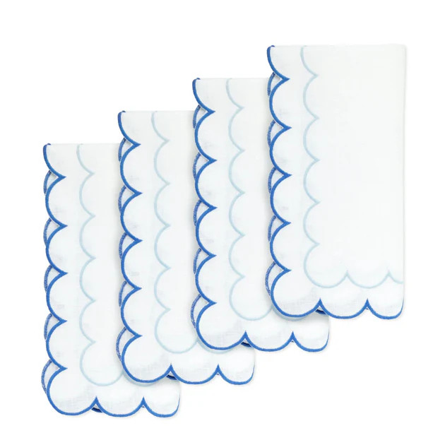 Blue Scallop Embroidered Napkins - Set of 4 | Cailini Coastal