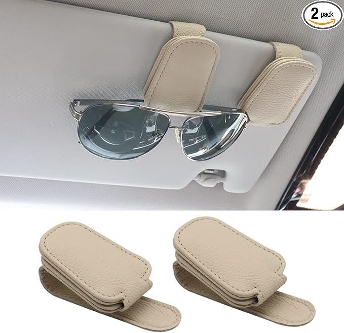 SUNCARACCL 2 Pack Sunglass Holder for Car Visor, Magnetic Leather Glasses Eyeglass Hanger Clip fo... | Amazon (US)
