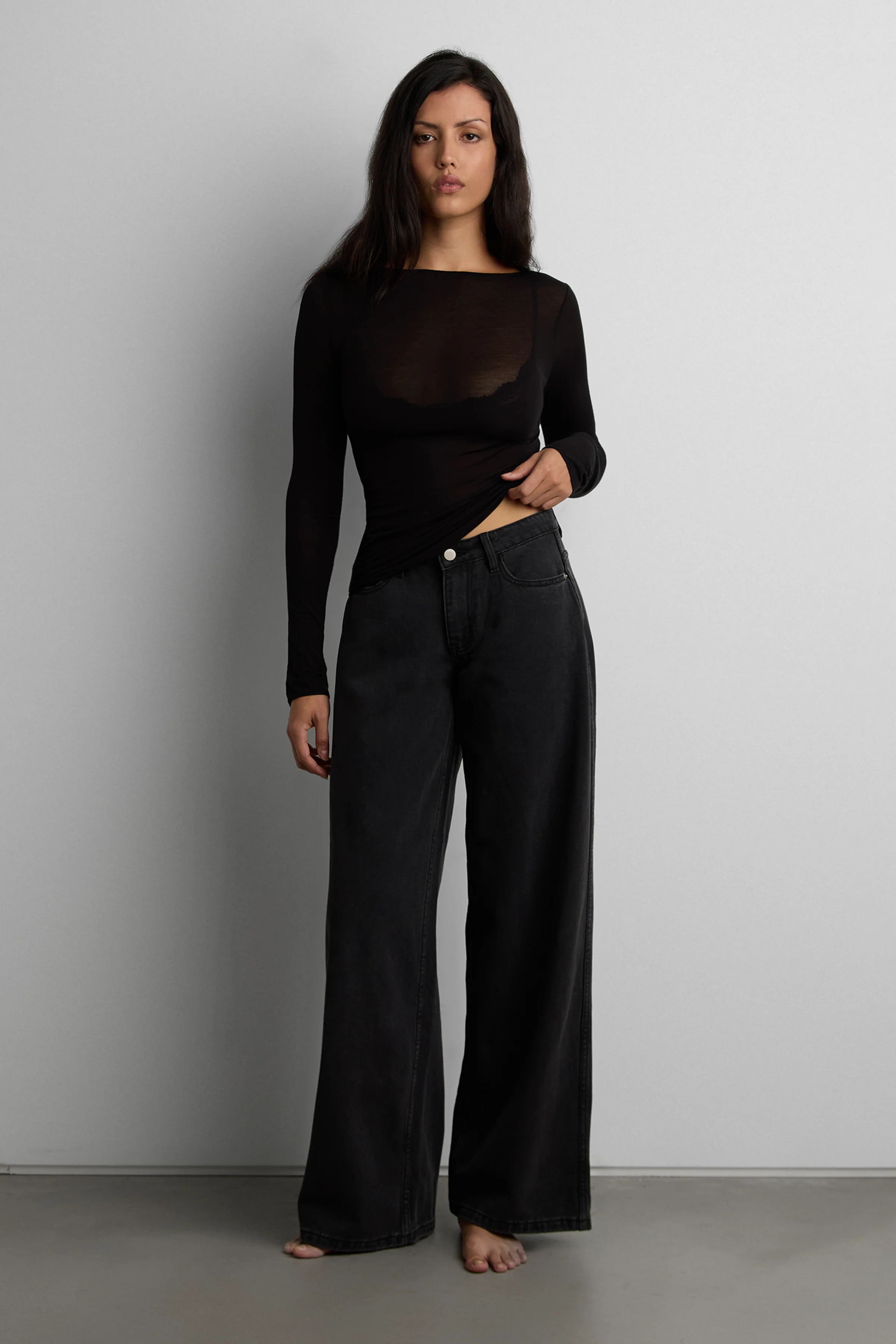 WASHED WIDE LEG JEAN Black / 28 | OAK + FORT