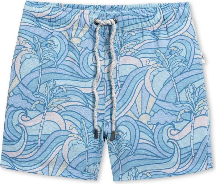 Vintage Summer Kids' Palm Print Seersucker Volley Swim Trunks | Nordstromrack | Nordstrom Rack