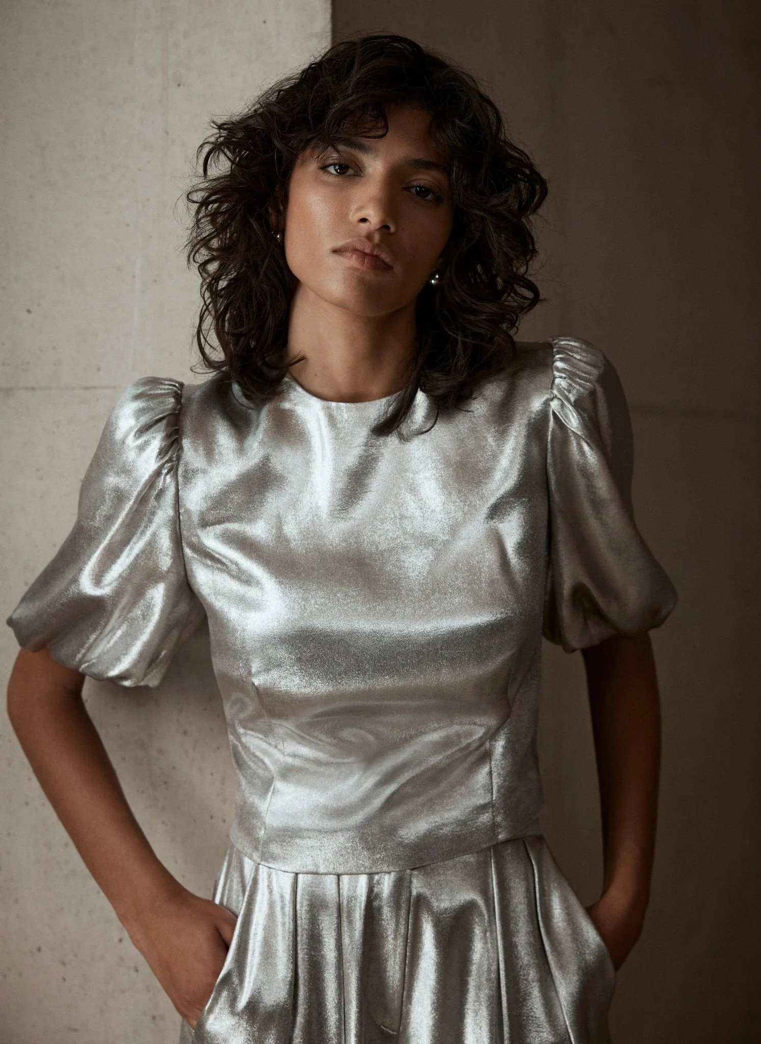 Metallic Puff Sleeve Top | Mint Velvet (US)