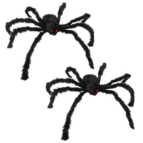 JAMIEWIN Giant Spider for Halloween Decoration 2 Pack, 55 inch Large Hairy Fake Spider Props, Scary Halloween Spider Decoration Outdoor Indoor House Party Yard | Amazon (US)