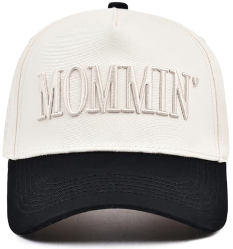 Women’s Mommin Trucker Hat for Mom, Mom Baseball Cap, Embroidered Adjustable Hat, Vintage Two-Tone Ponytail Baseball Hat White | Amazon (US)