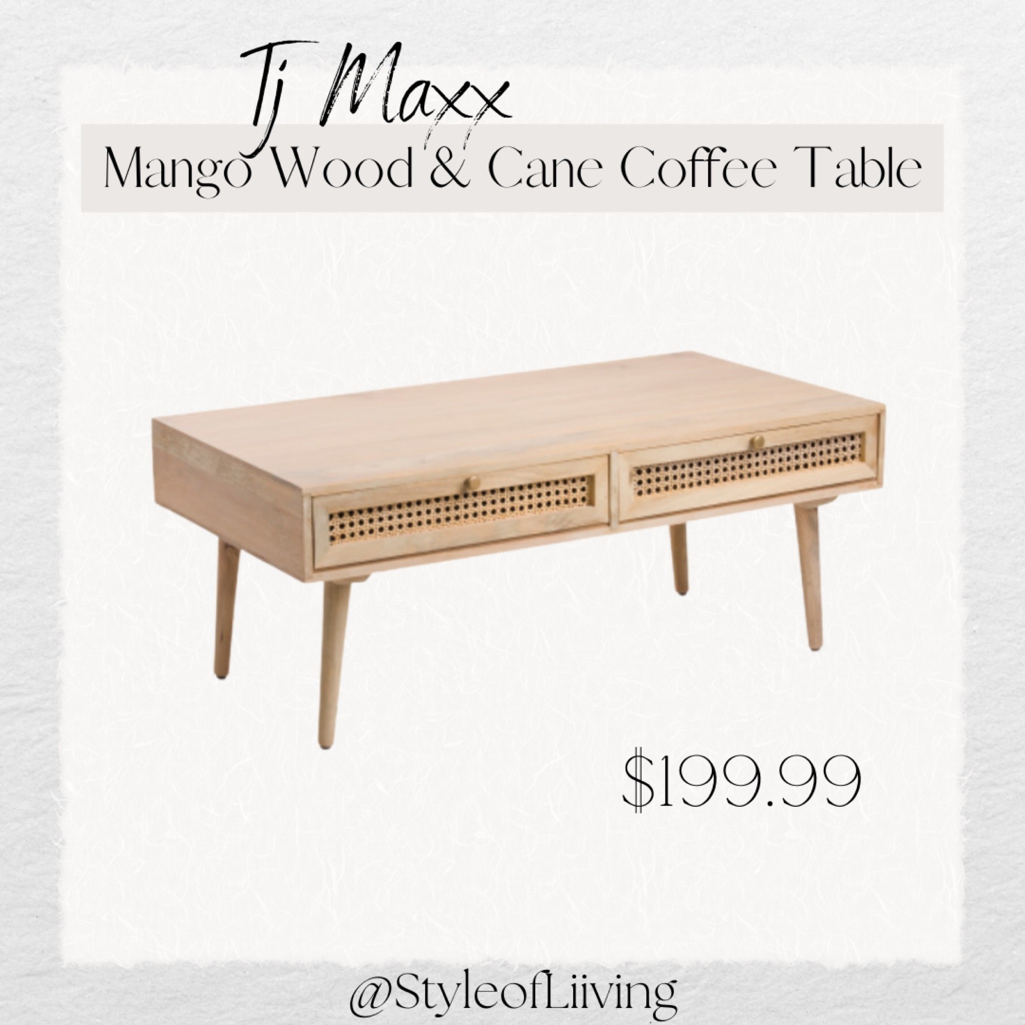 Mango wood and cane coffee table from TJ Maxx! Affordable furniture finds. Living room design inspiration. Home decor. 2 drawers for storage. Cane inlays. Natural wood color. On sale!

#LTKsalealert #LTKhome #LTKstyletip