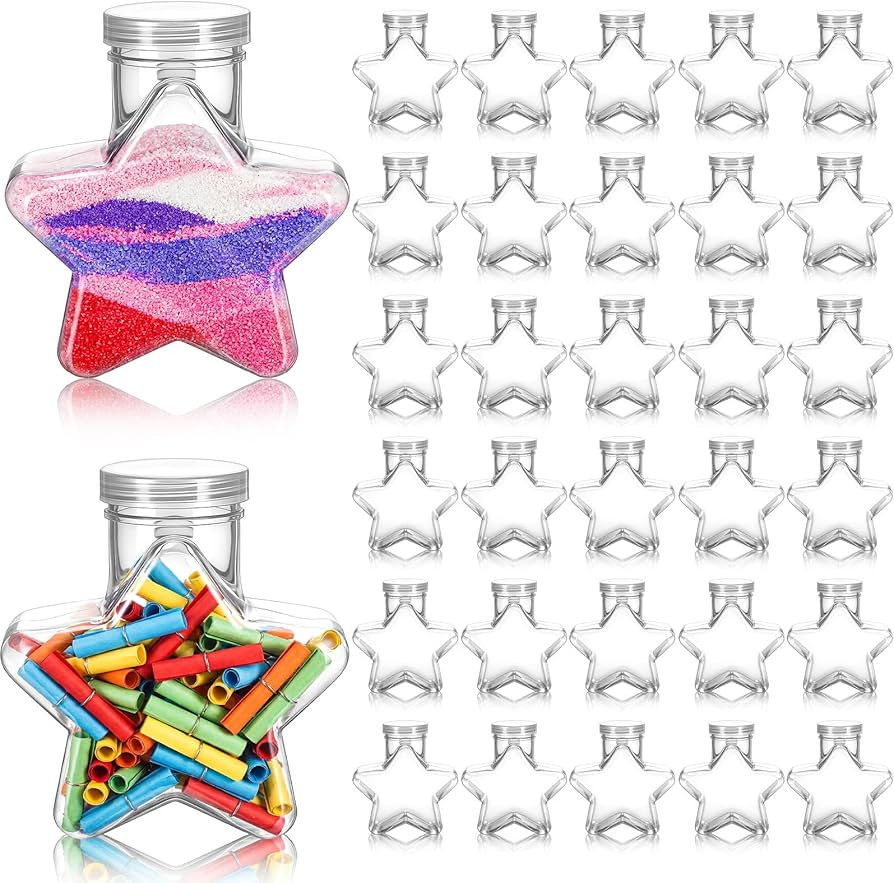 Yinkin 30 Pcs 5.5 oz Star Sand Art Bottles Plastic Clear Sand Bottles with Lids Candy Jars for DI... | Amazon (US)