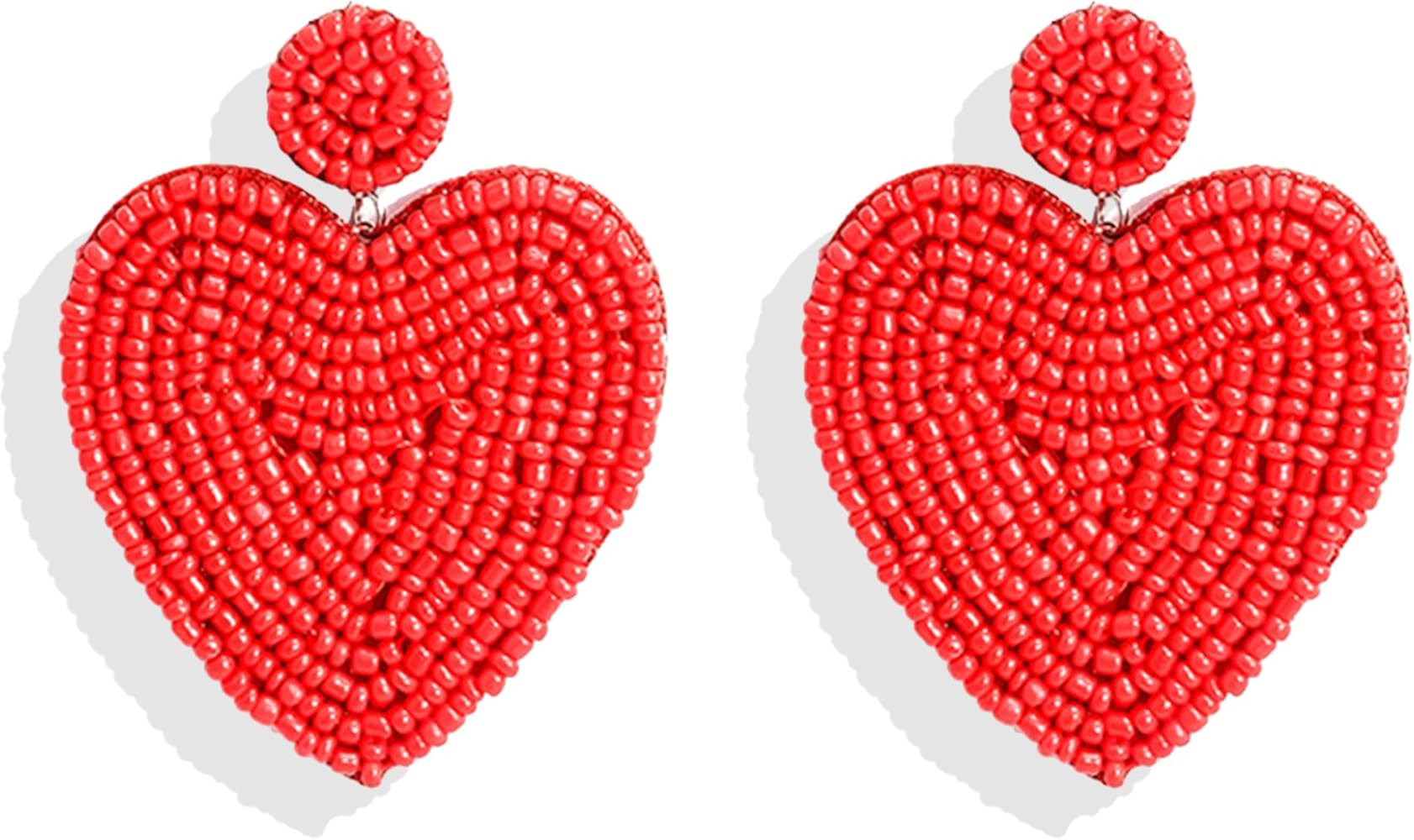 Valentine Earrings for Women Bohemian Beaded Red Heart Dangle Earrings Handmade Statement Earring... | Amazon (US)
