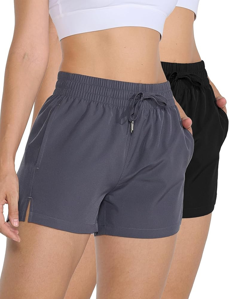 2 Pack 3" Womens Athletic Shorts Basic Running Shorts Lightweight Quick Dry Gym Workout Shorts wi... | Amazon (US)