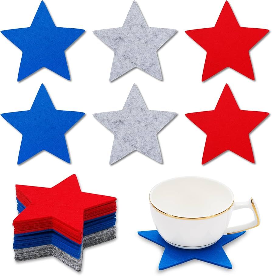 Whaline 15Pcs Star Felt Coaster Set Red Blue Grey Star Drink Coasters Patriotic Non-Slip Absorben... | Amazon (US)