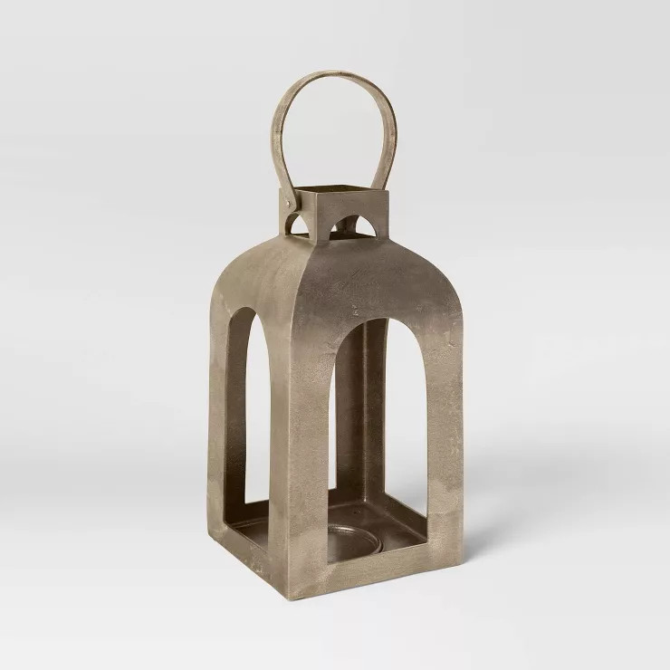 Cast Metal Outdoor Lantern Pillar Candle Holder Gold - Smith & Hawken™ | Target