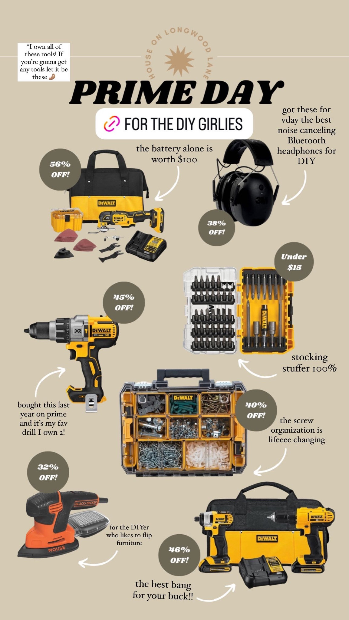 for the DIY girlies here are must have prime day deals!! I own all of these and if I was buying any tools on prime day it would be these. The power drills are up to 46% off!

#LTKFindsUnder100 #LTKHome #LTKSaleAlert