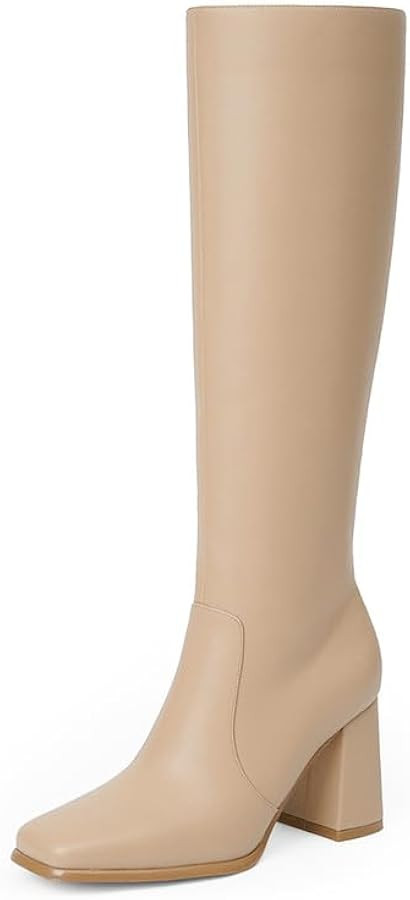 Modatope Knee High Boots Women Chunky Heel Square Toe Tall Boots for Women High Heel Side Zipper ... | Amazon (US)