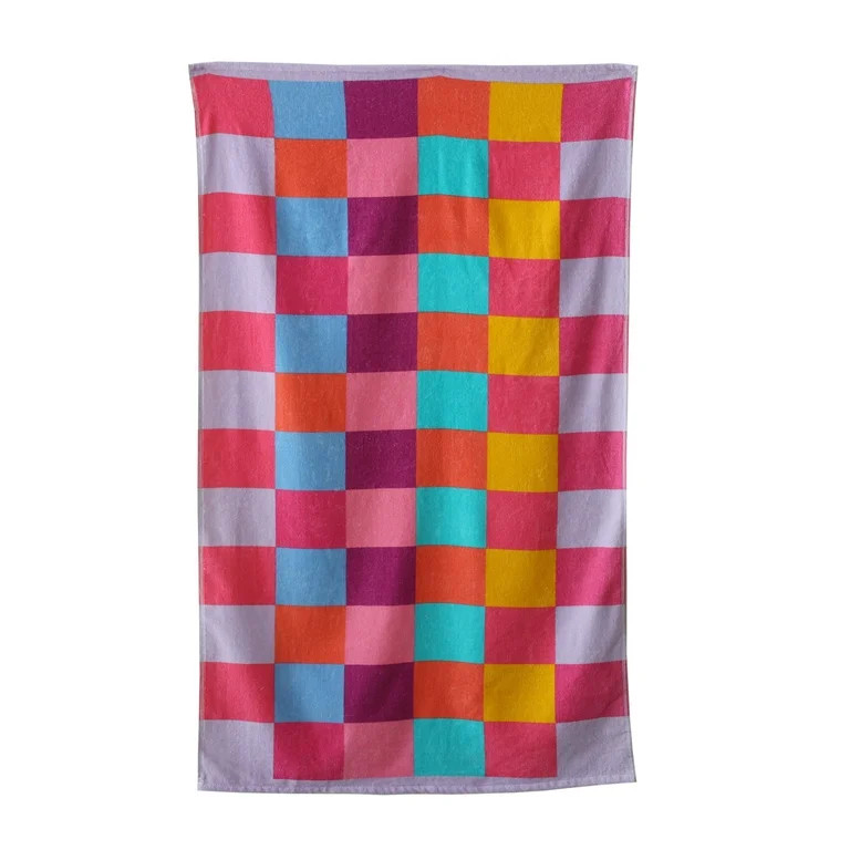 Mainstays Velour Beach Towel, Checker Warm, Multi-Color, 28x60 | Walmart (US)