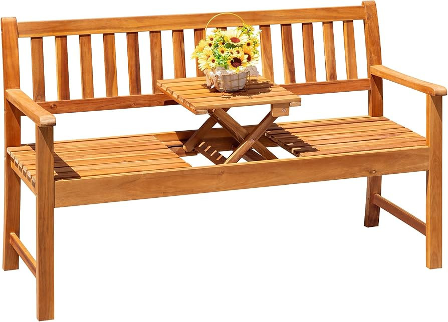 Devoko Outdoor Bench, 2-Person Garden Bench, Patio Wood Bench Outdoor Loveseat with Pull-Out Cent... | Amazon (US)