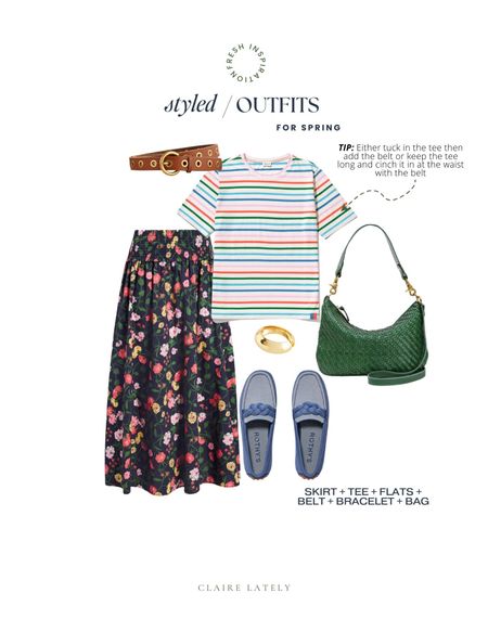Styled outfit idea from the Spring Closet checklist - skirt, tee, flats, belt, bracelet, bag

Download the free guide over on CLAIRELATELY.com 👉🏼

#LTKworkwear #LTKstyletip #LTKSeasonal