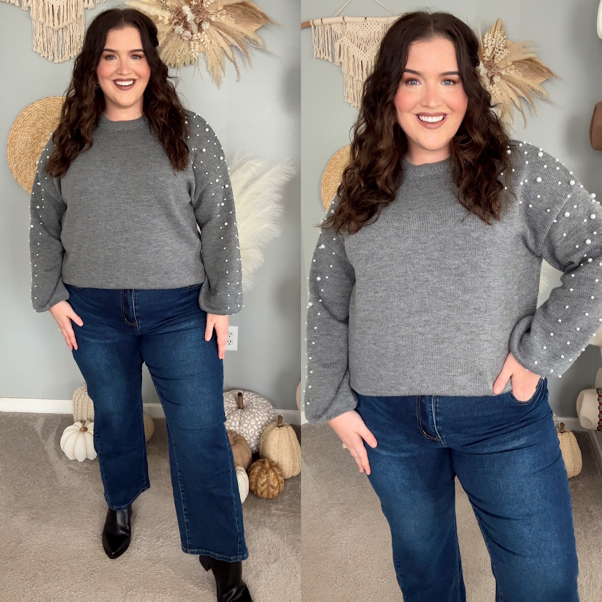Amazon Fall casual outfit inspo 🩶 
Pearl sweater and jeans 
Size XXL

#LTKStyleTip #LTKSeasonal #LTKPlusSize
