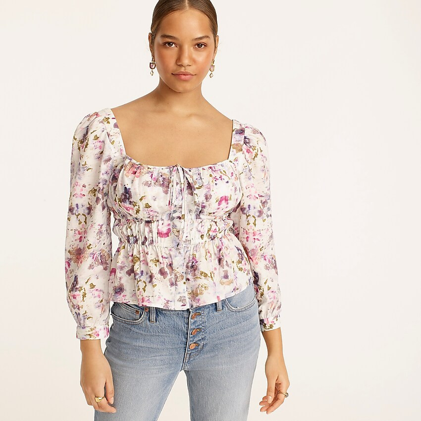 Flora Obscura X J.Crew cinched-waist top in kaleidoscope floral | J. Crew US