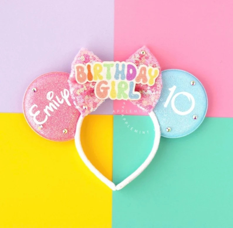 Birthday Girl ears, Birthday Mickey Ears, Minnie Ears, Mickey ears, Birthday ears, Birthday Minni... | Etsy (US)