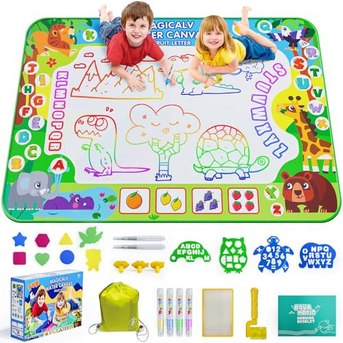 2 in 1 Water Doodle Mat,60 x 40 Inch Extra Large Drawing Mat with Backpack,Hopscotch Rug Design on Back,Educational Toys Gifts for Kids Boys Girls,Mess Free Painting for Toddlers Age 3-12 Year Old | Amazon (US)