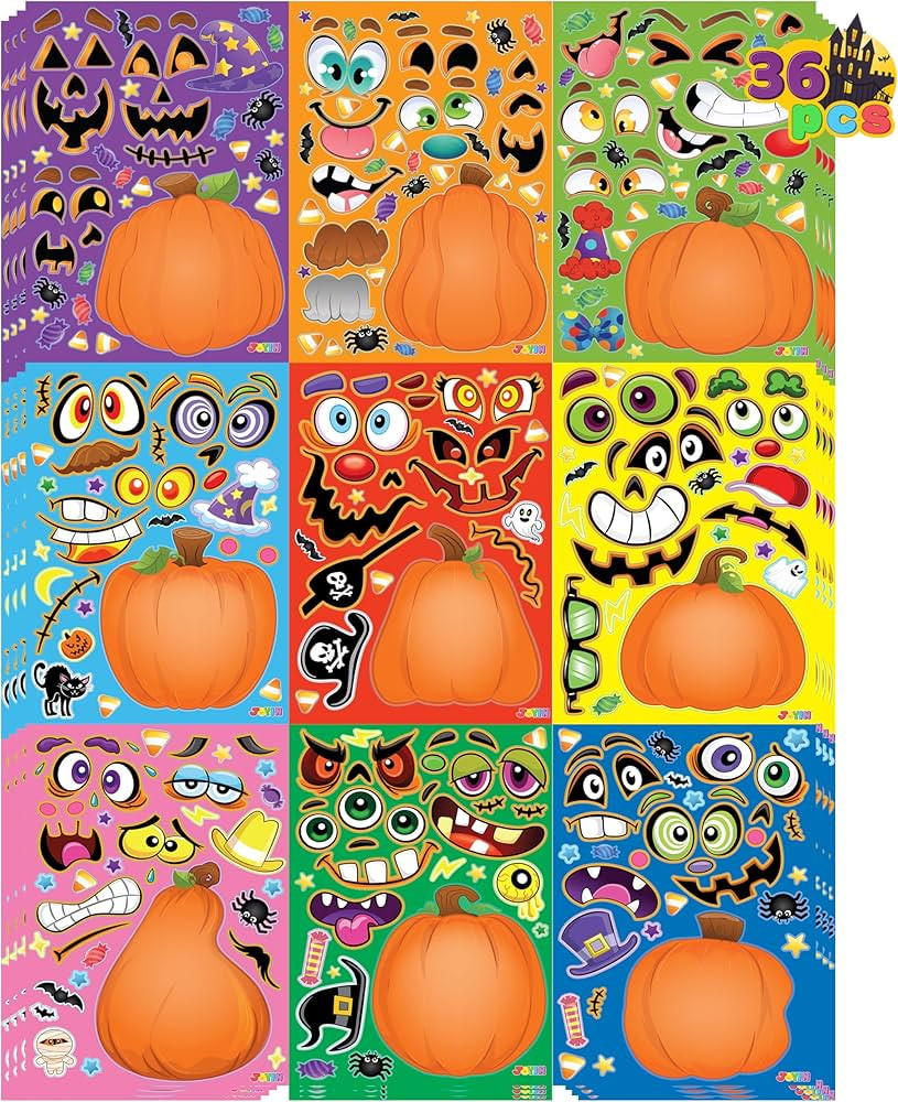 JOYIN 36 PCS Halloween Pumpkin Stickers, Halloween Party Favor for Kids, Art Crafts Party Supplie... | Amazon (US)