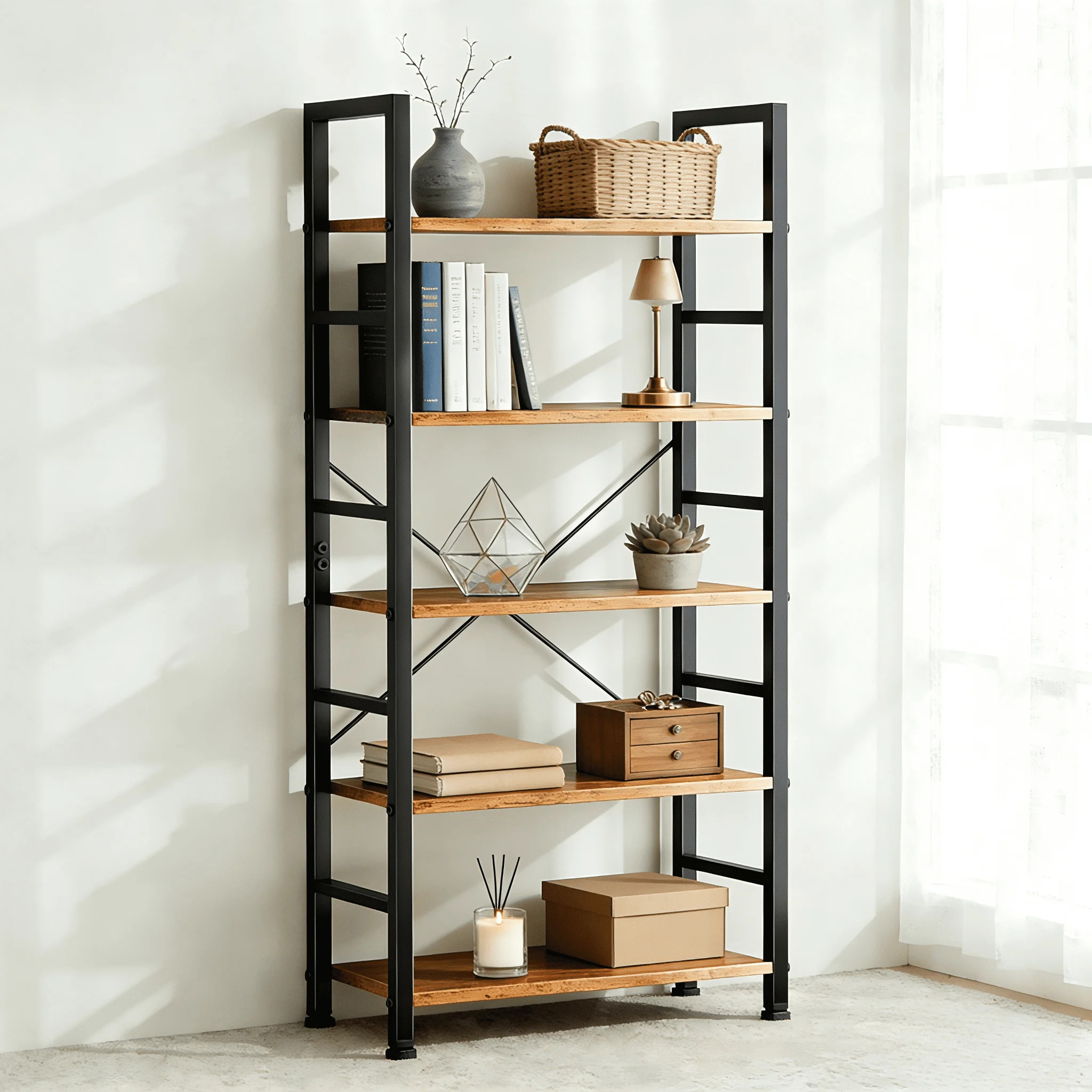 Atilioo 5 Tier Bookcase, 62" Tall Bookshelf, Wooden Storage Organizer with Adjustable Shelves for... | Walmart (US)