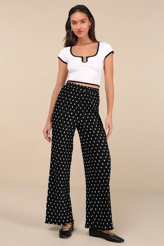 Marvelously Adorable Black Polka Dot Pleated High-Rise Pants | Lulus
