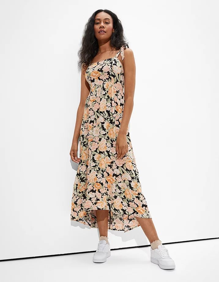 AE Floral Tie-Strap Midi Dress | American Eagle Outfitters (US & CA)