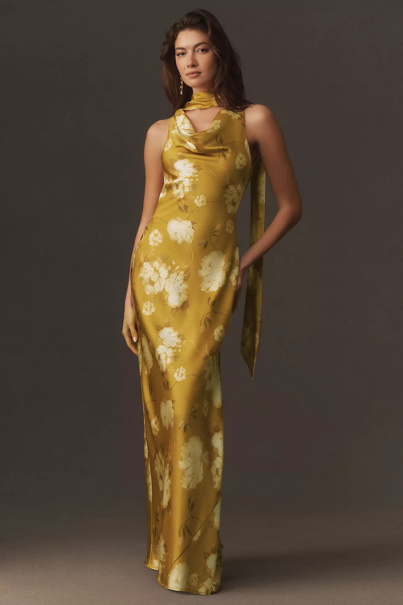 BHLDN Satin Cowled Scarf-Neck Maxi Dress | Anthropologie (US)