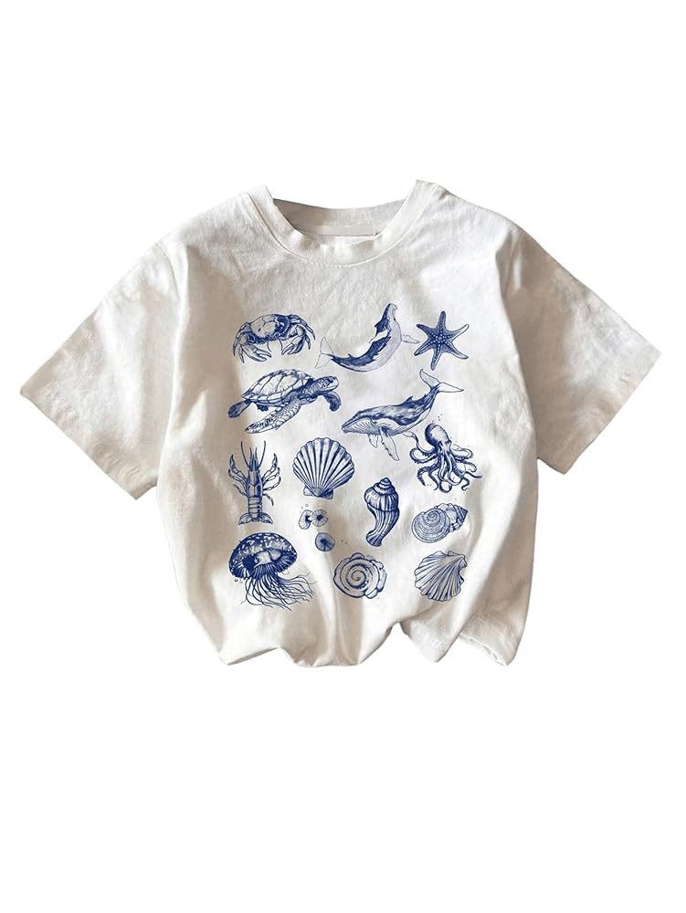 Girl's Graphic Print Tee Shirt Round Neck Short Sleeve T Shirts Summer Cute Trendy Tops | Amazon (US)