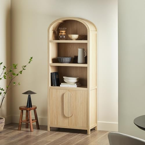 76" Tall Arched Cabinet with Storage, Modern Farmhouse 5-Tier Arched Bookcase with Door, Boho Arched Bookcase Cabinet with Open Display Storage Shelf for Office Kitchen (Natural, 76inch 1 Pieces) | Amazon (US)