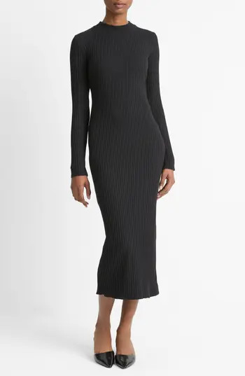 Vince Long Sleeve Rib Maxi Dress in Black at Nordstrom Rack, Size Large | Nordstrom Rack