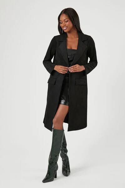 Faux Suede Longline Trench Coat | Forever 21 (US)