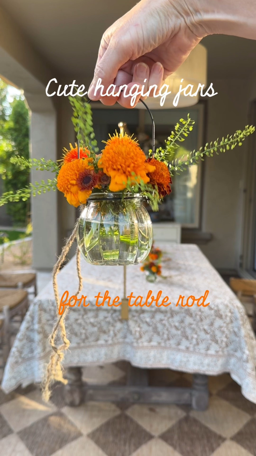 Cute pumpkin shaped hanging jars for the table rod🧡🫶

The flowers are fresh marigolds and a mixture of flowers labeled as Fall Fantasy from Trader Joe’s 

Hanging jars, table rod, table top decor 

#LTKHoliday #LTKSeasonal #LTKHome