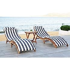 SAFAVIEH-Outdoor Collection Pacifica Natural/ Grey Stripe Cushion 3-Piece Chaise Lounge Set with ... | Amazon (US)