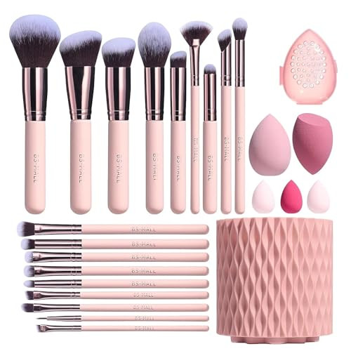 BS-MALL Makeup Brushes Premium Synthetic Foundation Powder Concealers Eye Shadows 18 Pcs Brush Set with 5 sponge & Holder Sponge Case (A-Pink) | Amazon (US)