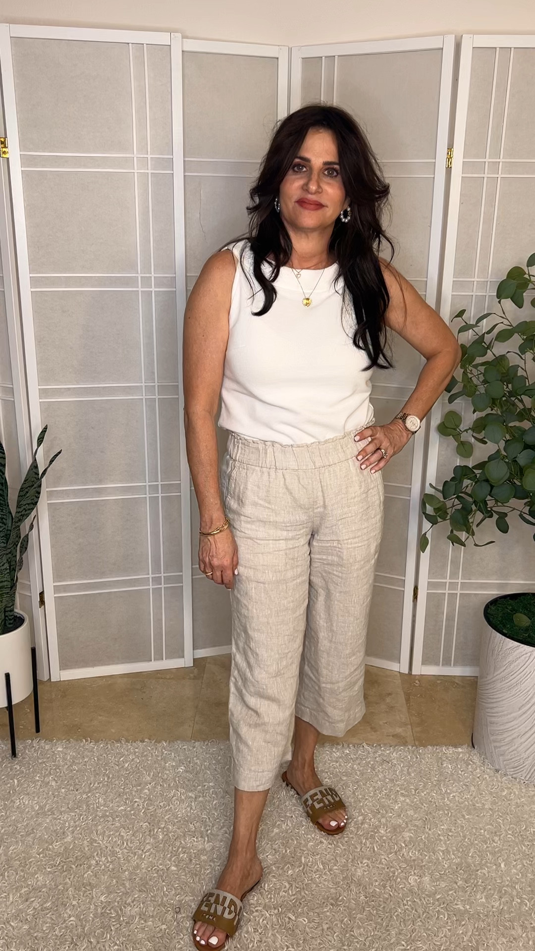 Nice quality great fitting cropped linen pants . Size xsp , halter tank sm 
On sale 

#LTKSaleAlert #LTKOver40 #LTKVideo
