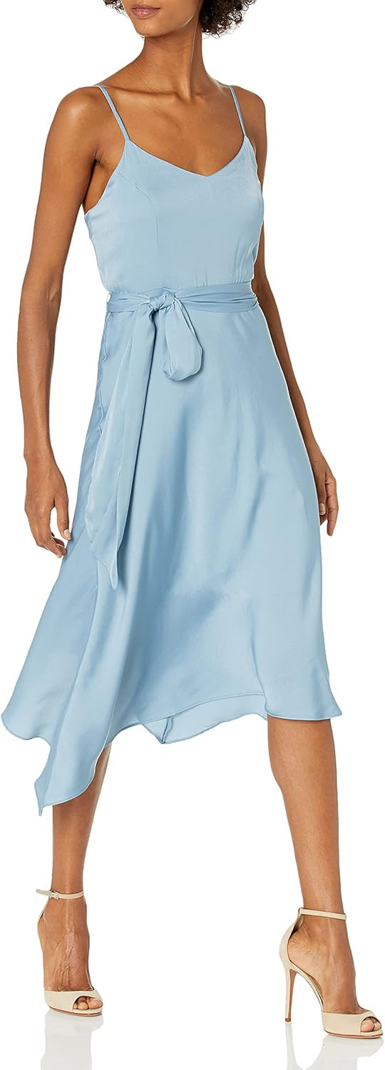 BCBGMAXAZRIA Women's Midi Dress with Asymmetrical Hem and Tie Belt | Amazon (US)