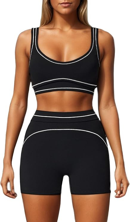 2 Piece Workout Sets for Women Color Block Sports Bra and Scrunch Butt Lifting Gym Shorts Yoga Ou... | Amazon (US)