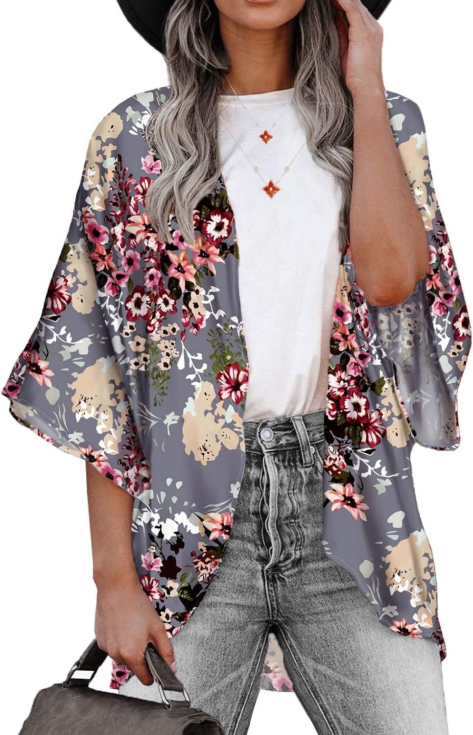 BB&KK Women's Floral Kimono Cardigans Chiffon Casual Loose Open Front Cover Ups Tops | Amazon (US)