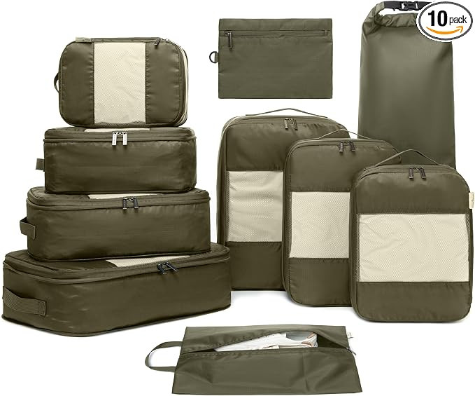10-Pack Large Compression Packing Cubes for Travel - Lightweight Compression Packing Cube Set, Wa... | Amazon (US)