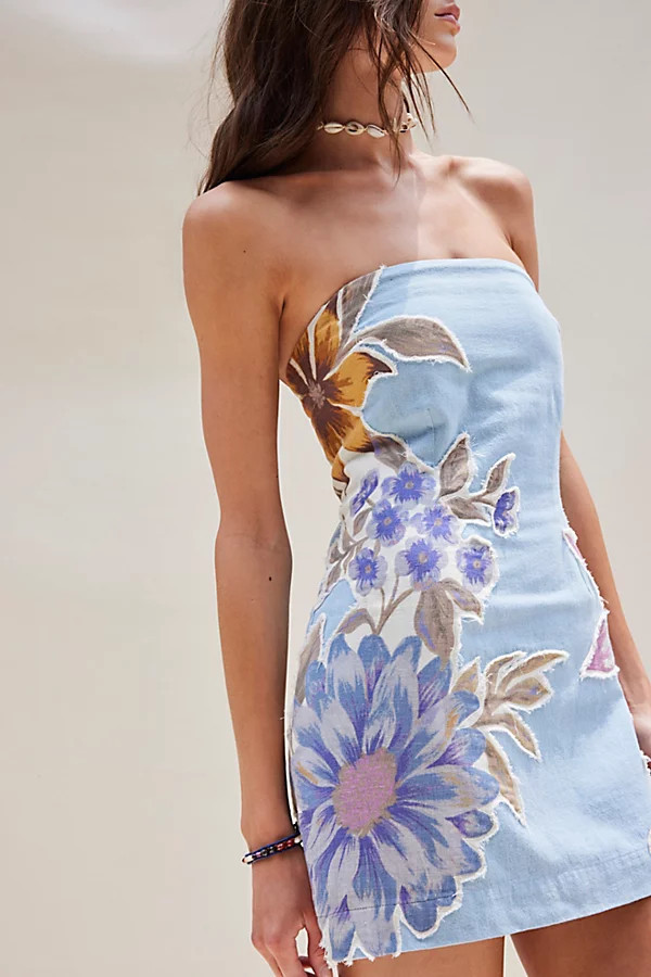 Flower Patch Denim Mini Dress | Free People (Global - UK&FR Excluded)