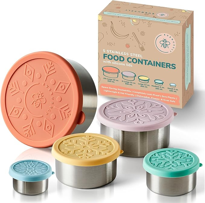 Everusely Stainless Steel Containers with Lids, Leakproof Metal Lunch Containers, Stackable Stain... | Amazon (US)