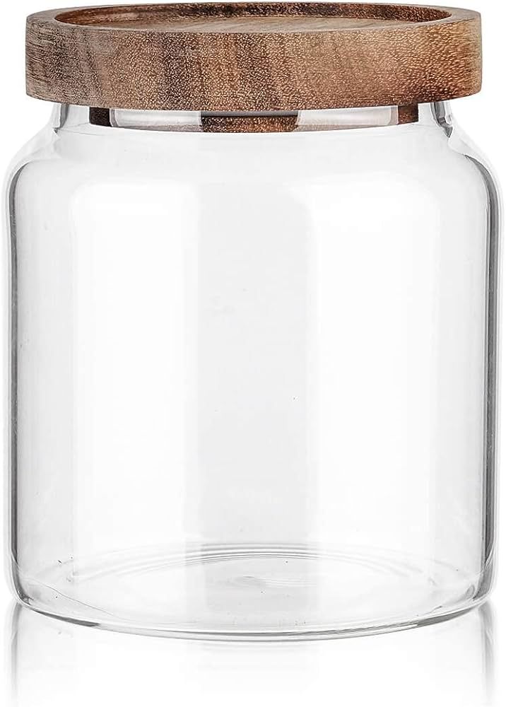 Glass Storage Container Airtight Food Jars Kitchen Canister with Wood Lids, 20 Oz Wide Mouth Pant... | Amazon (US)
