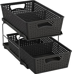 Simple Houseware 2 Tier Bathroom Organizer Tray Pull-Out Sliding Drawer/Under-Sink Storage, Black | Amazon (US)