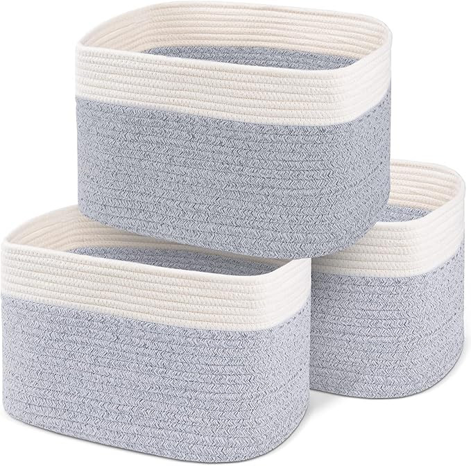 100% Cotton Rope Basket Set of 3 – 15x10x9" Coiled Rope Basket with Handles – Keeps Shape Lig... | Amazon (US)