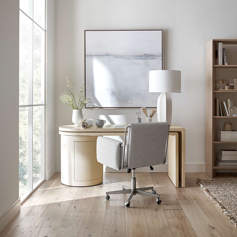 Twist 64" Whitewashed Ash Rotating Large Desk with Storage + Reviews | Crate & Barrel | Crate & Barrel