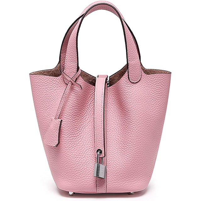 Women's HandBag Leather Lychee Pattern Top Vegetable Basket with Lock Bucket Bag Solid Color Tote... | Walmart (US)