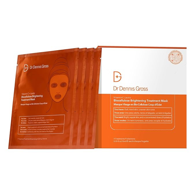 Dr Dennis Gross Lactic Biocellulose Brightening Treatment Mask with Vitamin C, Revives Dry and Vi... | Amazon (US)